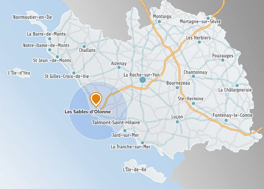 Carte de Vendée secteur les Sables d'Olonne en Vendée